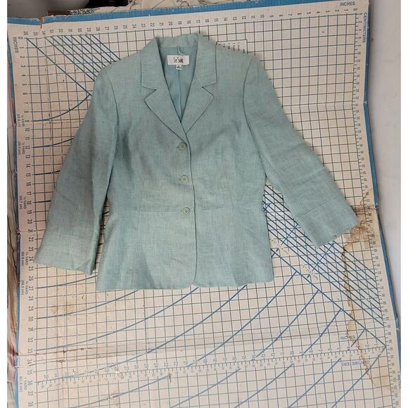 Le Suit Vintage 90s Pastel Linen Ladies Single Breasted Midi‎ Skirt Suit Set - Picture 4 of 16
